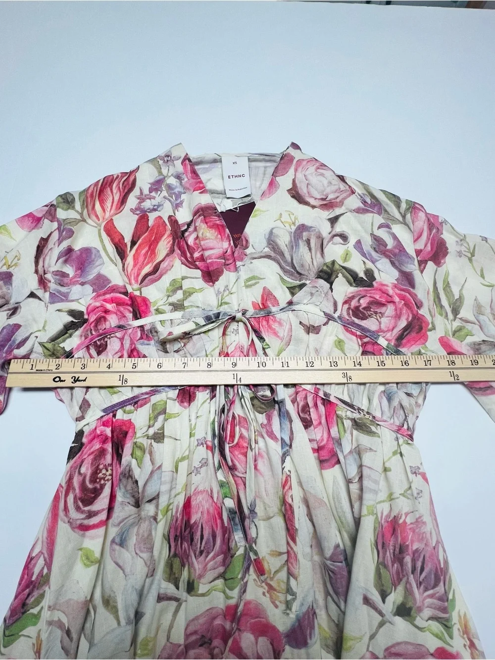 ETHNC Floral Midi‎ Dress Cottagecore Boho Tie Front Balloon Sleeve XS NWT